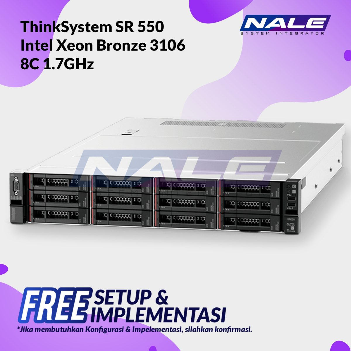Lenovo ThinkSystem SR550 Intel Xeon Bronze 3106 8C 1.7Ghz (7X04A00SSG) - Gambar 1